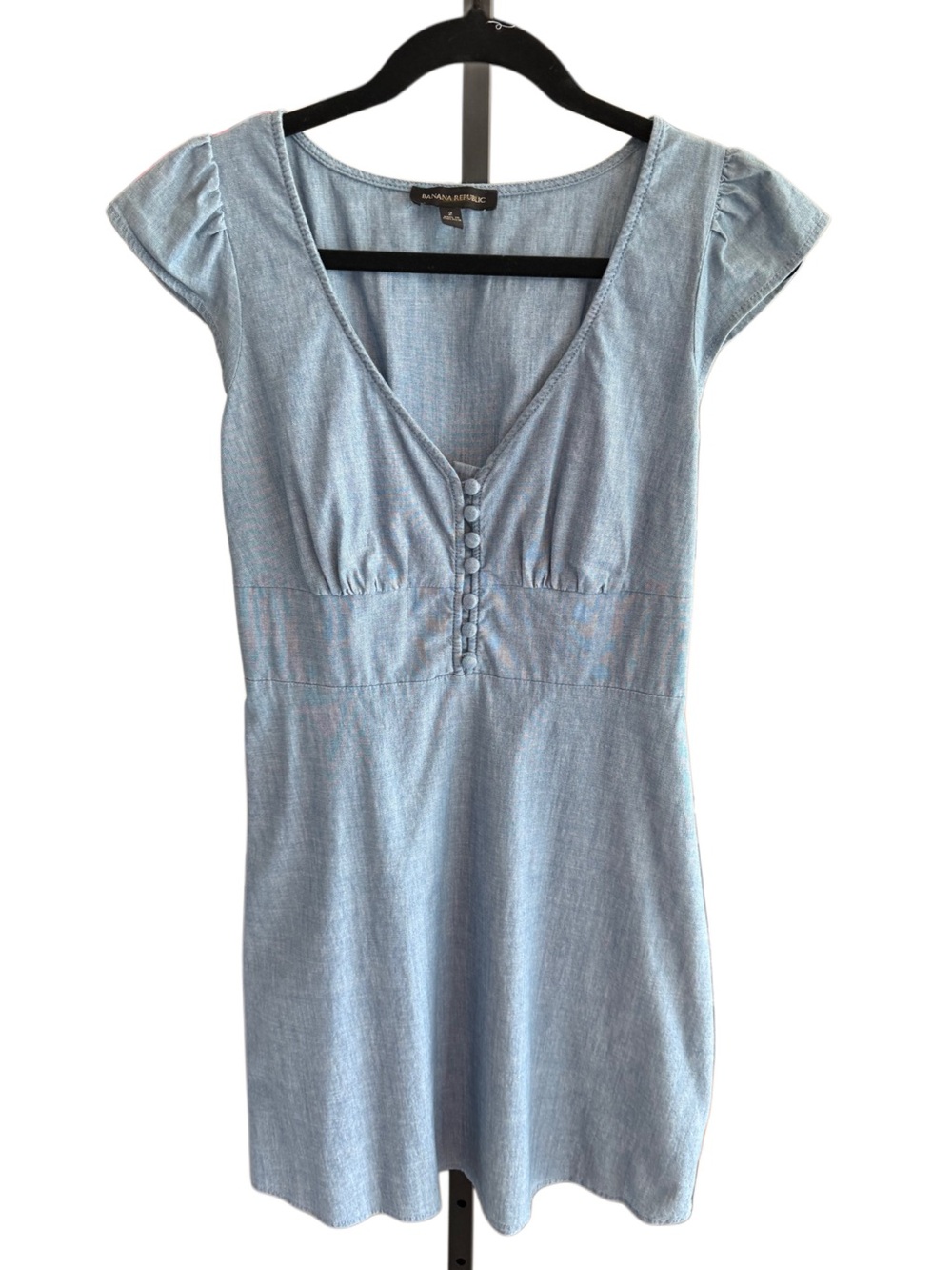 Banana Republic Womens Chambray Ruffle Sleeve Mini Dress Size 2 Regencycore 90s